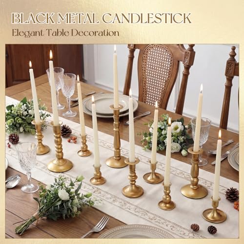 Mumufy Matte Candlestick Holders, Metal Wedding Taper Candle Holders Vintage Candles Stand Set, Candle Stick Decor for Mantel Table Centerpiece Wedding Dining Table Decor Mantelpiece(Gold,10 Pcs) - color: Gold