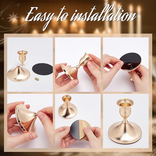 CUTHOLLOW 16 Pcs Metallic Gold Taper Candlestick Holder Vintage Style 2.71x2.83 Inch/6.9x7.2cm Rustproof Alloy for Kitchen Living Room Accent Decor, Golden