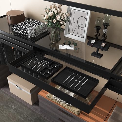 Oirlv 4 in 1 Black Premium Leather Multifunctional Jewelry Display Tray for Rings,Earrings and Bracelets Organizer and Storage - style: P01708