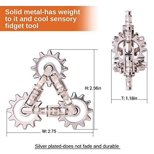 Infinity Gear Fidget Toy, Quiet Solid Metal Never Ending Fidget Toys, Keep Fingers/Hands Busy, Relieve Stress Anxiety, Unique Adults Fidget Toys for Office Home Gifts, Promotes Focus Avoid Bad Habits - color: Silver