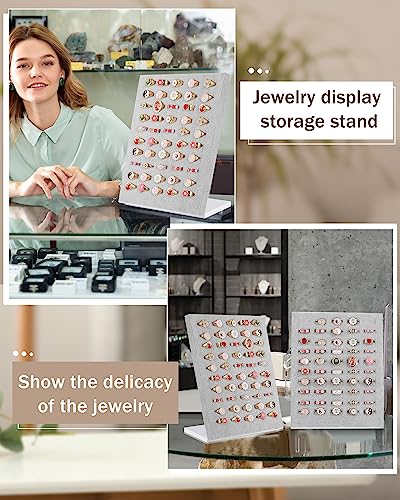 Henoyso 4 Pcs Velvet Ring Display 50 Slots L-Shaped Ring Display Stand Tray Holder for Selling Earring Jewelry - color: Grey