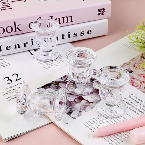 Glass Taper Candle Holder Set of 6 - Clear Crystal Candlestick Holders for Tapered Candles, Elegant Candle Stick Holder Set for Wedding Party Christmas Thanksgiving Festival (6, Transparent)