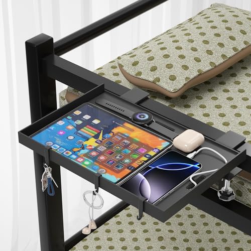 Foldable Bedside Shelf, Metal Clip-On Bed Tray Table for Bunk Bed & Dorm Beds, Dorm Room Essentials Organizer for College Students, Floating Tray, Space Saving Nightstand for Loft Beds (Black, Large) - color: Black, size: Large