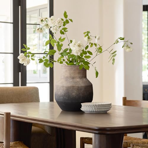LuxenHome Round Ceramic Flower Vase, 13 Inch Brown Terracotta Vases, Vintage Large Pottery for Living Room Decor Entry Way Table Home Decor, Rustic Pottery - color: Brown Round C