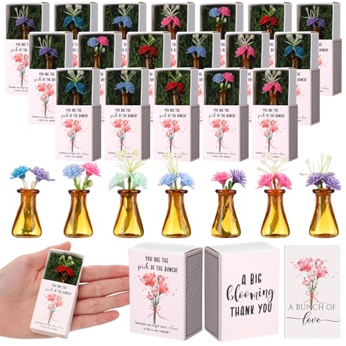 24 Sets Mother's Day Bulk Gifts for Women Teacher Nurse Appreciation Positive Mini Bud Vases with Flower Office Desk Decor Mini Box Breathing Thank You Gifts for Graduation Coworker Staff (Tan) - color: Tan