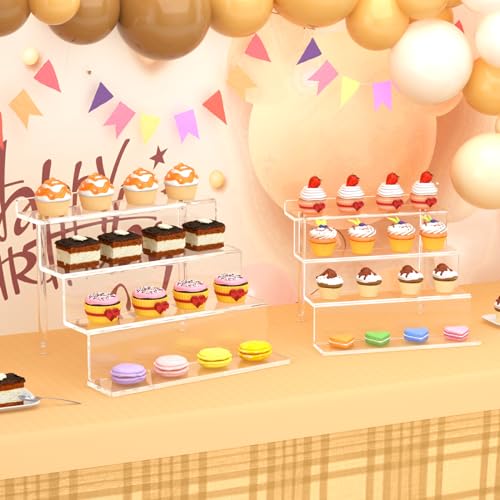 NIUBEE Acrylic Riser Display Shelf, Clear Display Stand for Amiibo Funko POP Figures,4 Tier Cupcakes Stand Perfume Organizer and Storage (9 Inch Small) - size: 9 inch
