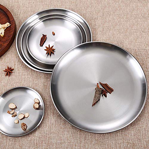 Stainless Steel Plates 2 Set Metal Dinner Dishes 10 Inch Reusable Dinner Plates Great for Picnic,Outdoor Camping,BBQ plate,Steak plate,Shatterproof Dishwasher Safe - size: Silver 10 Inch