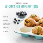 GreenLife 12-Cup Muffin Pan, PFAS-Free Healthy Nonstick Baking Tray, 11.4" x 1.9" x 15.9", Durable Ceramic Bakeware, Cupcakes, Egg Bites, Tarts, Brownies, Turquoise - color: Turquoise, size: 12 Cup Muffin Pan