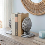 Decorative Shell Bookends, Coastal Nautical Book Ends for Shelves Desk, Resin Seashell Book Ends for Home Office Living Room Beach Decor (Silver)