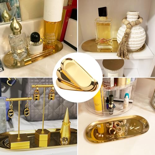 8 Pack 9 Inch Oval Stainless Steel Decorative Tray, Stainless Steel Tea Fruit Tray, 9 inch Gold Oval Trays for Bathroom Vanity, Jewelry, Perfume & Key Organizer (Gold) - size: 8 Pack 9 Inch