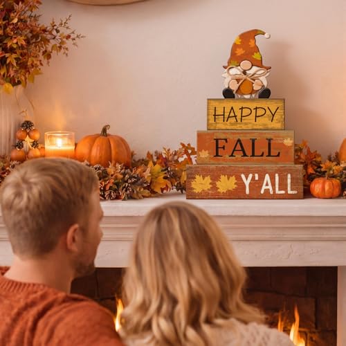 Lineshading 4 Pcs Fall Decorations for Home Wooden Gnome Block Sign Thanksgiving Tiered Tray Decor Thanksgiving Centerpiece Rustic Fall Table Decor for Autumn Harvest Party Home Kitchen Decorations - style: Fall Gnome