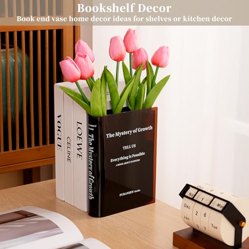 Puransen Brown Book-Shaped Vase for Flowers - Aesthetic Room Decor for Modern Home/Office, Minimalist Shelf Organizer with Floral Display, for Book Lovers & Interior Design Enthusiasts - color: Transparent Brown