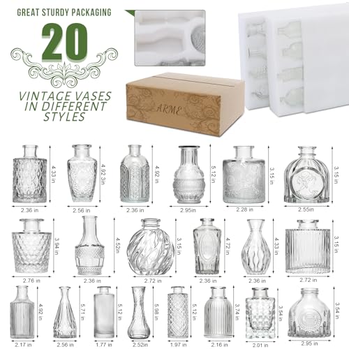 Arme 20 Pcs Bud Vase Set, Mini Vases for Flowers, Small Vintage Glass Vase for Centerpieces, Cute Clear Bud Vases for Home Flower Wedding Decorations - color: Clear-20pcs, size: 20 Pcs