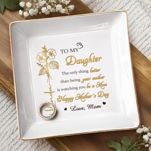 Personalized Daughter Jewelry Dish, To My Daughter Ring Dish for Mothers Day Decorations, Mothers Day Birthday Gifts for Daughter, Mothers Day Jewelry Dish with Birth Month Flower - color: Style 2
