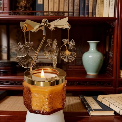 kingnero Lavender Scented Candle Carousel Rotary Candle Holder Spinning Tea Light Birthday Gifts for Women, Mom, Wife, Girlfriend, Sister, Female Friends, (Gold Ginkgo Leaf) - color: Gold Ginkgo Leaf