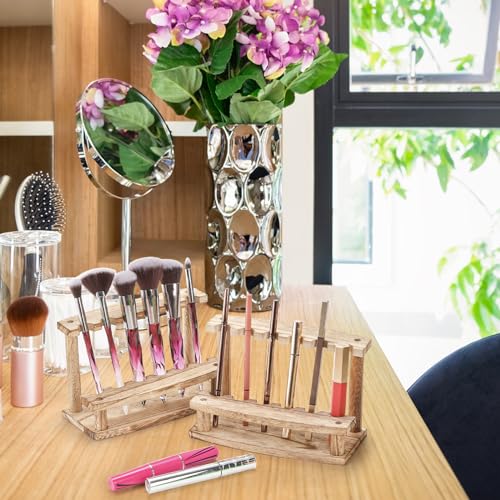 SOUJOY 4 Pack Wood Pen Display Stand, 6-Slot Pen Holder Rack, Eyebrow Pen Stand, Makeup Brush Rack Organizer for School Office Home Store