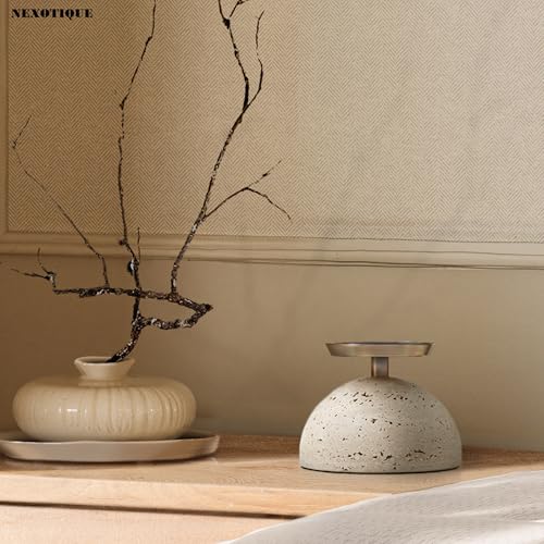 Marble Pillar Candle Holder, Travertine Candle Holder Centerpiece for Cozy Home Décor, Stone Candle Holder Plate Decorative for Coffee Table Decor for Living Room, Dining Table Centerpiece - color: Beige