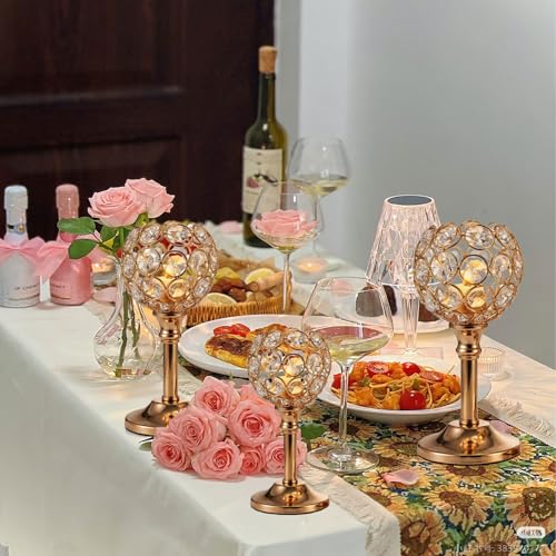 Candle Holder Candlestick Holders- 1Set Gold Crystal Pillar Candle Holders,Metal Candlestick Stands for Wedding Centerpieces,Table Decor for Church,Valentine's Day Housewarming Gift,3Pcs - size: 3Pcs