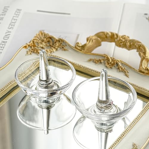 H&D HYALINE & DORA 2 Pack Round Glass Jewelry Dish Jewelry Tray Ring Dish Birthday Holiday Gifts for Women Mom(3.1 Inch) - color: round shaped 3.1in-2pcs