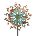 Viveta Wind Spinners Outdoor, Metal Wind Sculptures for Yard and Garden,13 * 57 "Double Windmill with Stable Stake - color: 2-copper Green-b