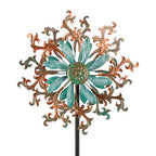 Viveta Wind Spinners Outdoor, Metal Wind Sculptures for Yard and Garden,13 * 57 "Double Windmill with Stable Stake - color: 2-copper Green-b