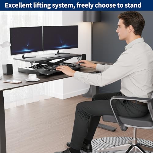 Panana Standing Desk Height Adjustable Sit to Stand Converter Stand Up Desk Tabletop Workstation Dual Monitor Desk Riser for Home Office (37") - size: 37"