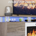 LEMBERI 70" Fireplace TV Stand for TVs up to 80 Inches with White 36'' Electric Fireplace & Remote, Modern Entertainment Center with LED Light,Woodeen TV Console for Living Room, 8 Acrylic Posts, Gray - color: Gray With White Fireplace (Acrylic Posts), si
