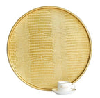 HofferRuffer Round Serving Tray 20'', Elegant Faux Leather Circle Ottoman Table Tray, Serve Tea Coffee Breakfast in Bedroom Living Room Kitchen (Gold, 20") - color: Gold, size: 20"