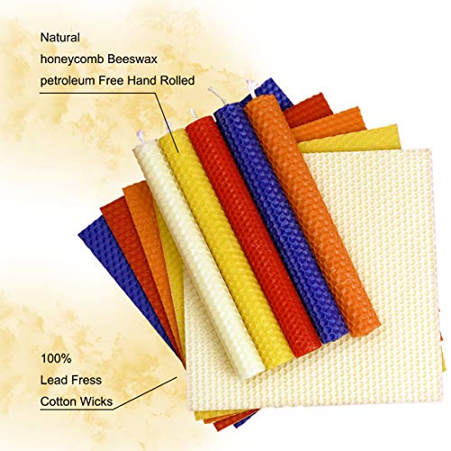 DEYBBY Natural Beeswax Taper Candles,8inch Dripless and Smokeless White Bee Wax,4Hour Burn Time Flat Top (Pack of 6) - color: White, size: 6 Pack