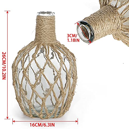 MDLUU Glass Jug with Twine 10" Tall, Flower Vase with Rope Net, Decorative Bottle Vase for Dining Room, Bedroom, Bathroom, Mantel - style: with twine rope