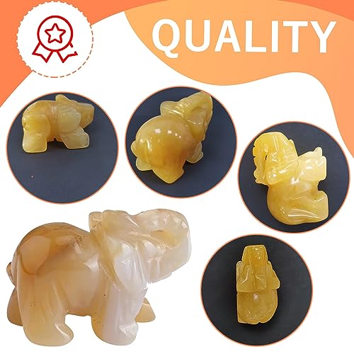 QINJIEJIE Yellow Jade Crystals Elephant Decor Cute Desk Stones Figurine Natural Gemstones Luck Decoration Room Office Pocket Hippie Statue Meditation Spiritual Christmas Stocking Stuffers Gift Women - color: Yellow Jade