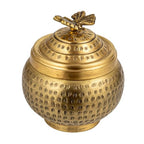 Creative Co-Op Round Hammered Metal Container with Butterfly Finial, Brass Finish - style: Butterfly