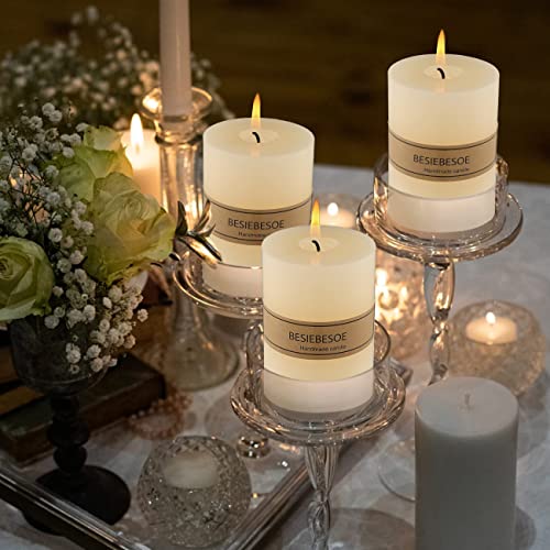 3×4 Ivory Pillar Candles Set of 3 Unscented Handpoured Weddings, Home Decoration, Restaurants, Spa, Church Smokeless Cotton 120 Hour - size: 3×4 ivroy