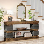 Tribesigns 63" Farmhouse Console Table, 3-Tier Entryway Table with Storage, Long Wooden Behind Couch Stand with 4 Compartments for Living Room, Hallway, Foyer, Vintage Brown & Gray