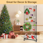 GADFISH Triangular Gridwall Panel Display Stand, Black Triangle Wire Grid Tower with Base and Casters, 24" x 68" Rolling Grid Wall, Panel Stand for Home Organization, Retail, Trade Show, Vendor