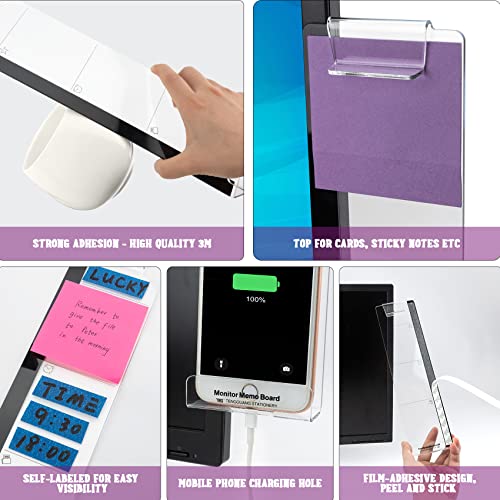 Office Desk Accessories 2pcs Computer Monitor Memo Board Multifunction Message Board Transparent Creative Monitor Side Panel with Sticky Note Holder Phone Holder Suitable for Office Home Work Desk - color: Monitor Memo Board 2