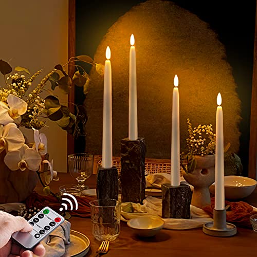 Homemory 11 inches Waxy Battery Operated Taper Candles with Remote Timer Dimmer, 6 Pcs Flameless Taper Candles with Flickering Flame, White Candlesticks Battery Powered for Ceremony Memorial Decor - style: Traditional - White 11"