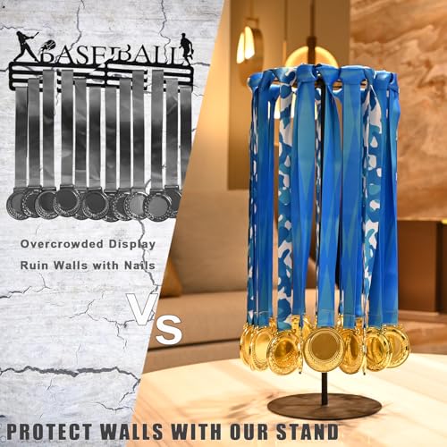 Medal Hanger Display Rotating | Wall-Safe Tabletop Running Medal Stand Holds 45+ Race Medals | Heavy-Duty Metal Base with Quick Assembly Rack | Perfect for Marathon & Sports Awards Display - color: Black