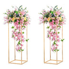 NUPTIO 2 Pcs Metal Flower Floor Vase Column Geometric Centerpieces Flower Stand for Tables, 31½ inch Tall Gold Flower Holder for Home Party Wedding Decorations, Rectangular Display Rack - size: 31½" H x 2 Pcs