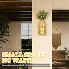 HOMECOR Hanging Wooden Vase Wall Decor - Brown Finish Boho & Modern Farmhouse Decor with Fairy Lights & Artificial Plants, Wall Art for Living Room, Bedroom, Bathroom Home Decor - style: Eucalyptus - Wall Decor