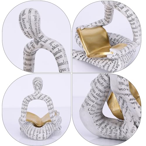 White Modern Reading Figurine Statue - Abstract Thinker Sculptures Art Ornament for Bookshelf & Desk Decor, Modern Bookworm Reader Figurine for Home Office Living Room Coffee Table - Gifts for Women - color: Reading-white