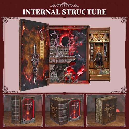CCCDF Book Nook Kit - DIY Miniature House Kit for Adults, Teens, Dollhouse Magic Booknook Tiny House Bookshelf Decor, Gifts for Family, Friends (Sword of Fire) - style: Sword of Fire