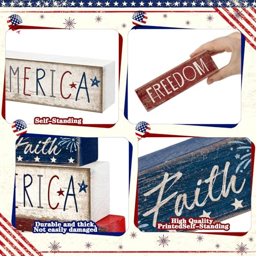 CroBlissful 4 Pcs 4th of July Decorations Patriotic Memorial Day Tabletop Decorations Red White Blue Table Centerpieces Sign for Office Tiered Tray Home Shelf 250th Anniversary(Independence Day Hat) - style: Independence Day Hat