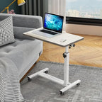 TigerDad Over Bed Table with Wheels Adjustable | Rolling Laptop Table Overbed Desk Hospital Tray Table Sofa Chair Side Table for Home Office (White) - color: White