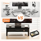 Computer Monitor Stand Riser, Desk Organizers and Accessories with Drawer, 2-Tier Laptop Stand for Desk, Office Organizer Storage, Wood