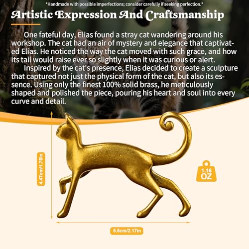 100% Solid Brass Walking Cat Statue - Retro Feline Sculpture with Raised Tail, Handcrafted Desktop Decor, Vintage Animal Art Piece, Unique Conversation Starter, for Cat Lovers - style: Kitten
