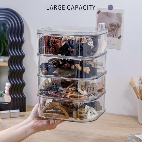 FABROK 4-Layer Girls Hair Tie Organizer, Rotating Hair Accessories Storage Holder for Vanity and Bathroom, Clear Plastic Container for Women Makeup Tools, Skincare Products - size: 4-Layer