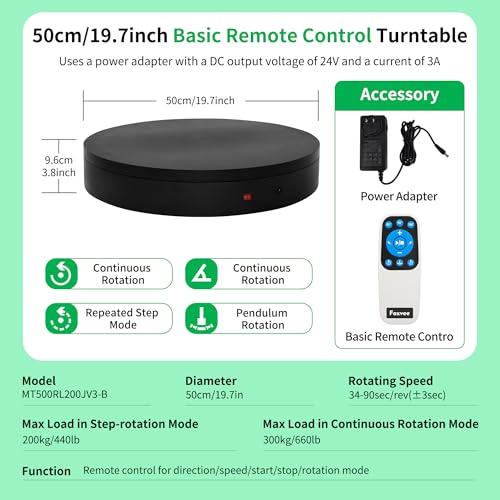 Super Heavy Duty Remote-Controlled Motorized Turntable,Motorized Rotating Display Stand,Speed-Adjustable Rotating Platform,Human 3D Scan Electric Turntable for Scan,Showcase(19.7in/Black) - size: 19.7inch/Black/700Lbs Load