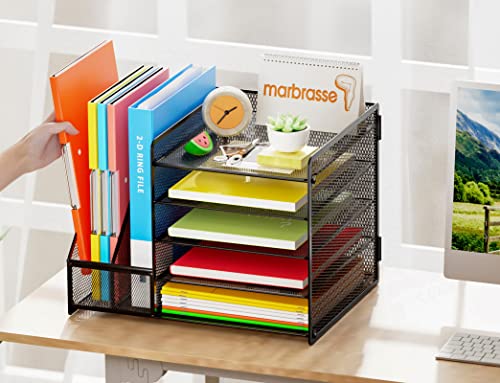 Marbrasse Desk Organizer with File Holder, 5-Tier Paper Letter Tray Organizer, Mesh Desk Organizers and Accessories with Magazine Holder, Desktop Storage for Office Supplies (Black) - color: Desk Organizer with File Holder No Drawer