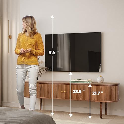WERMO 71’’ TV Stand with Storage and Shelves for 65-75 inch TV. Wood Entertainment Center with Doors for Living Room and Bedroom, Mid Century Modern Console Table, Television Stand (Walnut) - size: 71 Inch